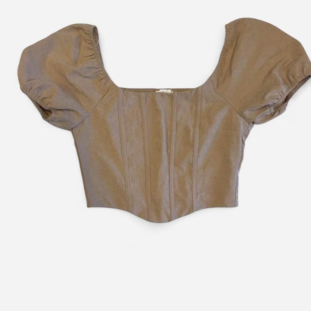 Kirious LA Corset Puff Sleeve Crop Toep Tan Size S